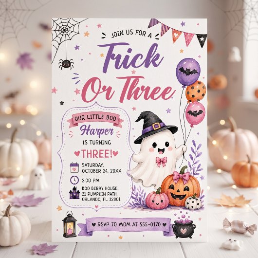 Invitation Fête d'anniversaire Halloween Trick or Three