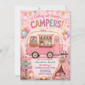 Invitation Fête d'anniversaire Happy Camper rose (Devant)