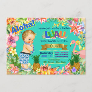 Invitation Fête d'anniversaire hawaïenne de Luau de garçon