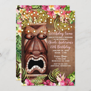 Invitation Fête d'anniversaire hawaïenne en bois d'été de