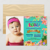 Invitation Fête d'anniversaire Hawaïenne pour filles (Devant / Derrière)