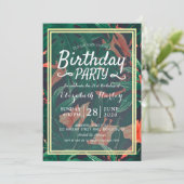 Invitation Fête d'anniversaire Hawaiian Tropical Floral Gold (Debout devant)