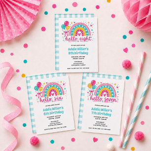 Invitation Fête d'anniversaire Hello Seven Girl's Rainbow 7èm