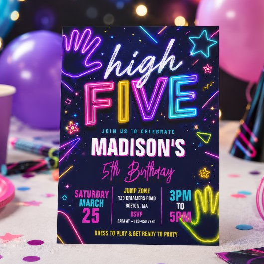 Invitation Fête d'anniversaire High Five Neon Glow