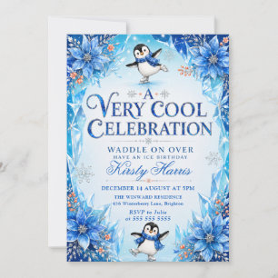 Invitation Fête d'anniversaire hivernale de pingouin