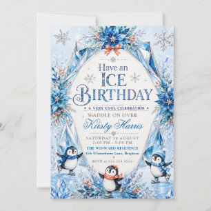 Invitation Fête d'anniversaire hivernale de pingouin