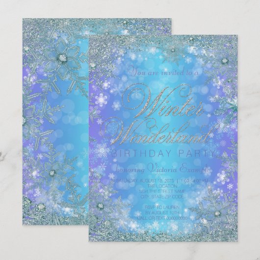 Invitation Fête d'anniversaire hivernale merveilleuse et glac (Devant / Derrière)