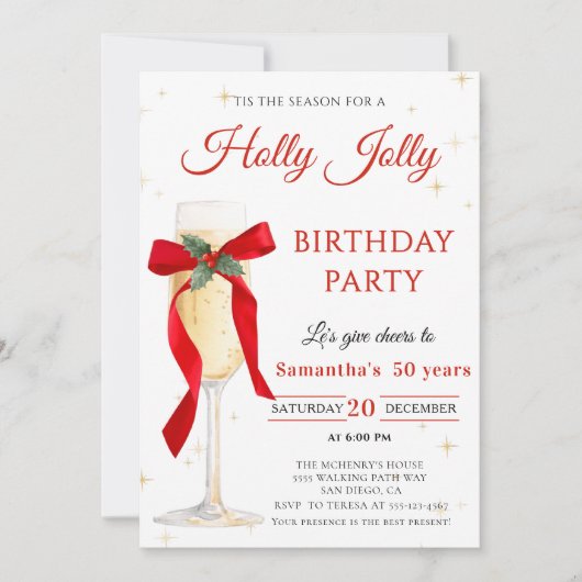 Invitation Fête d'anniversaire Holly Jolly (Devant)