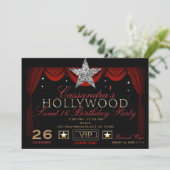 Invitation Fête d'anniversaire Hollywood Or Argent Noir & Rou (Debout devant)
