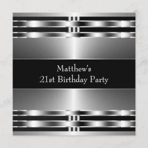 Invitation Fête d'anniversaire homme argent noir