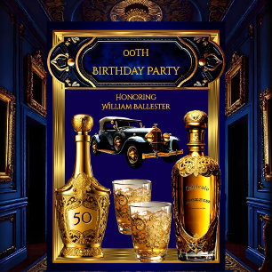 Invitation Fête d'anniversaire homme Boissons Voiture Vintage