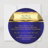 Invitation Fête d'anniversaire homme femme bleu royal or (Dos)