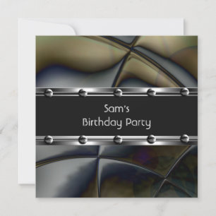 Invitation Fête d'anniversaire homme métal argenté noir pour