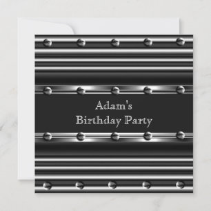 Invitation Fête d'anniversaire homme métal argenté noir pour