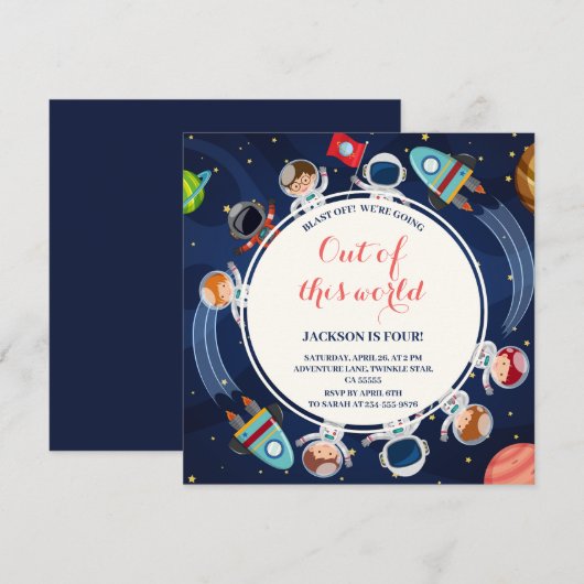 Invitation Fête d'anniversaire hors de ce monde dans l'espace (Devant / Derrière)
