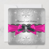 Invitation Fête d'anniversaire Hot rose Black Bow Parties sci (Devant)