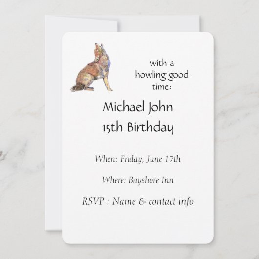 Invitation Fête d'anniversaire Howling Coyotes Fun (Dos)