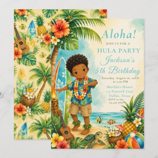 Invitation Fête d'anniversaire Hula (Devant / Derrière)