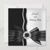 Invitation Fête d'anniversaire Image perle noire et blanche d (Devant)