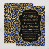 Invitation Fête d'anniversaire imprimé léopard or et bleu (Devant / Derrière)