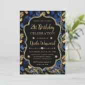 Invitation Fête d'anniversaire imprimé léopard or et bleu (Debout devant)