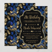 Invitation Fête d'anniversaire imprimé léopard or et bleu (Devant / Derrière)