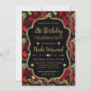 Invitation Fête d'anniversaire imprimé léopard or et rouge