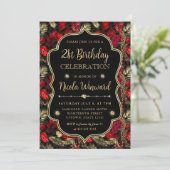 Invitation Fête d'anniversaire imprimé léopard or et rouge (Debout devant)