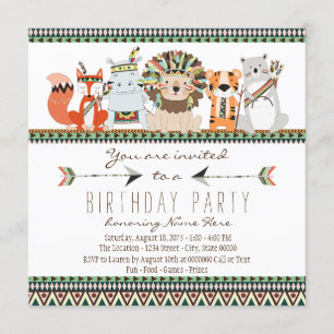 Invitation Fête d'anniversaire indienne des enfants d'animaux