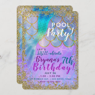 Invitation Fête d'anniversaire iridescente de sirène de