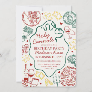 Invitation Fête d'anniversaire italienne Holy Cannoli pour un
