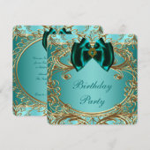 Invitation Fête d'anniversaire Jade Bleu sarcelle et Or (Devant / Derrière)