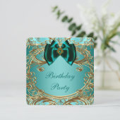 Invitation Fête d'anniversaire Jade Bleu sarcelle et Or (Debout devant)
