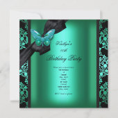 Invitation Fête d'anniversaire Jade Green Black Damask Papill (Devant)