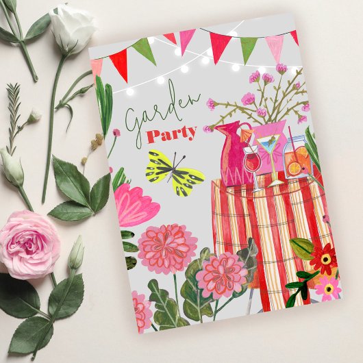 Invitation Fête d'anniversaire Jardin Fantaisiste Fleurs Papi