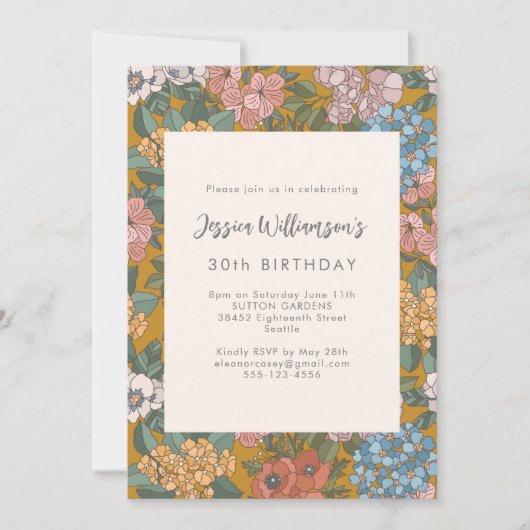 Invitation Fête d'Anniversaire Jaune Boho Floral (Devant)