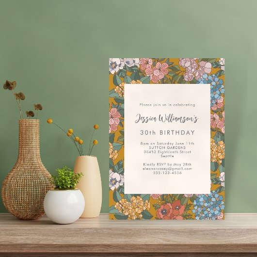 Invitation Fête d'Anniversaire Jaune Boho Floral