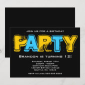 Invitation Fête d'anniversaire Jaune et Bleu Grunge (Devant / Derrière)