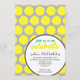 Invitation Fête d'anniversaire jaune grise fabuleuse moderne