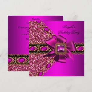 Invitation Fête d'anniversaire Jewel Rose Fuschia Pailleté