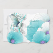 Invitation Fête d'anniversaire Joli Floral Turquoise Papillon (Devant)