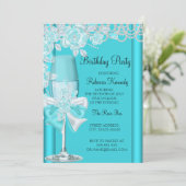 Invitation Fête d'anniversaire Joli Turquoise Blue Rose Champ (Debout devant)