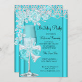 Invitation Fête d'anniversaire Joli Turquoise Blue Rose Champ (Devant / Derrière)