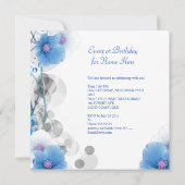 Invitation Fête d'anniversaire Jolie Floral Bleu Bleu Blancs (Dos)