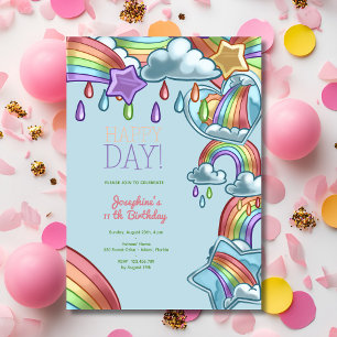 Invitation Fête d'anniversaire jour heureux arc-en-ciel