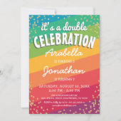 Invitation Fête d'anniversaire jumeaux colorée (Devant)