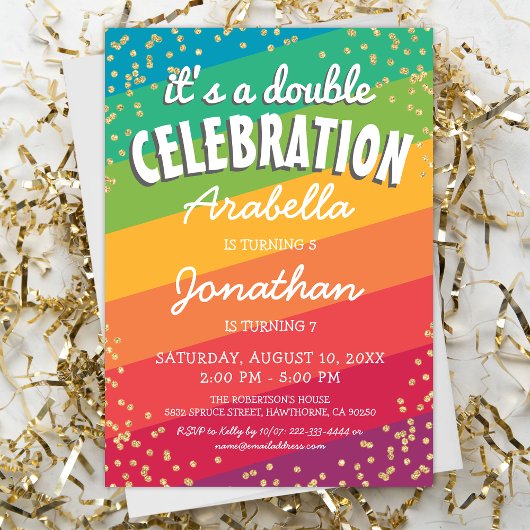 Invitation Fête d'anniversaire jumeaux colorée