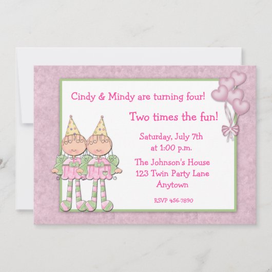 Invitation Fête d'anniversaire jumelle de filles (Devant)