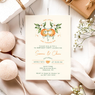 Invitation Fête d'anniversaire jumelle Orange Citrus Little C