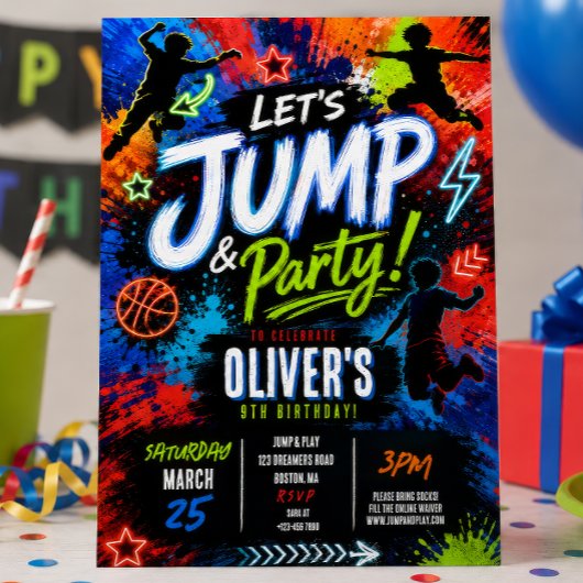 Invitation Fête d'anniversaire Jump Trampoline